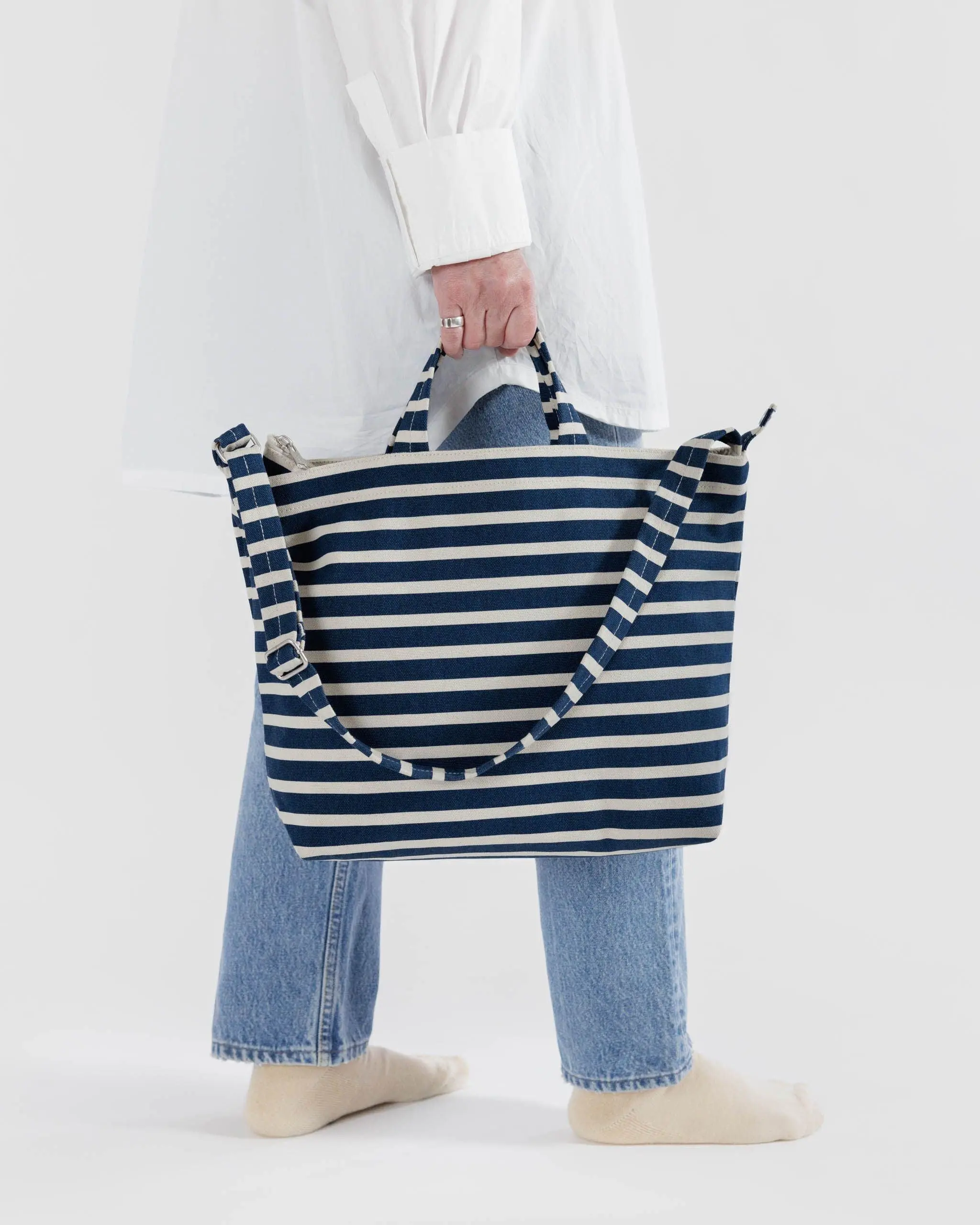 Horizontal Zip Duck Bag Navy Stripe - Image 3