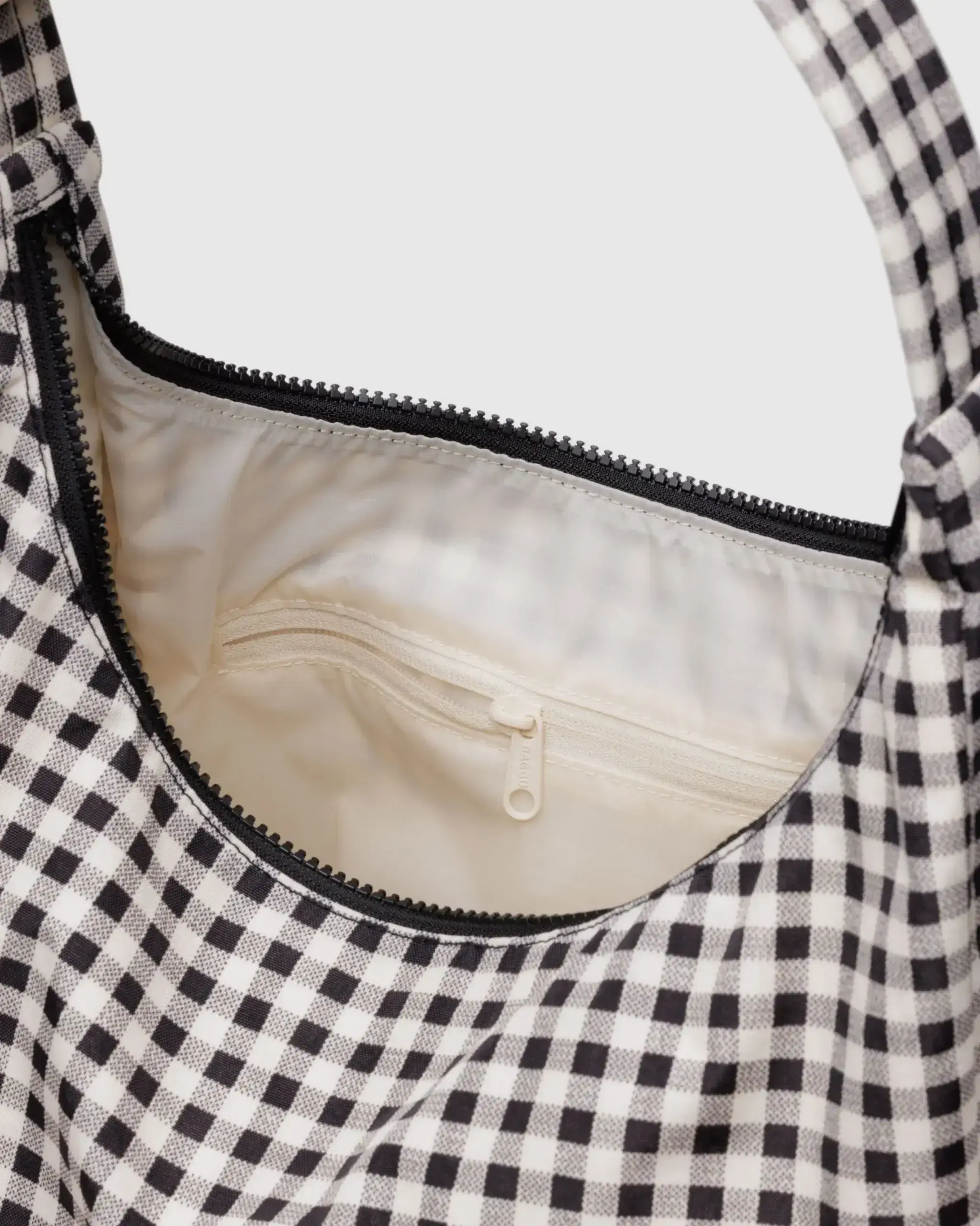 Nylon Shoulder Bag Black & White Gingham - Image 4