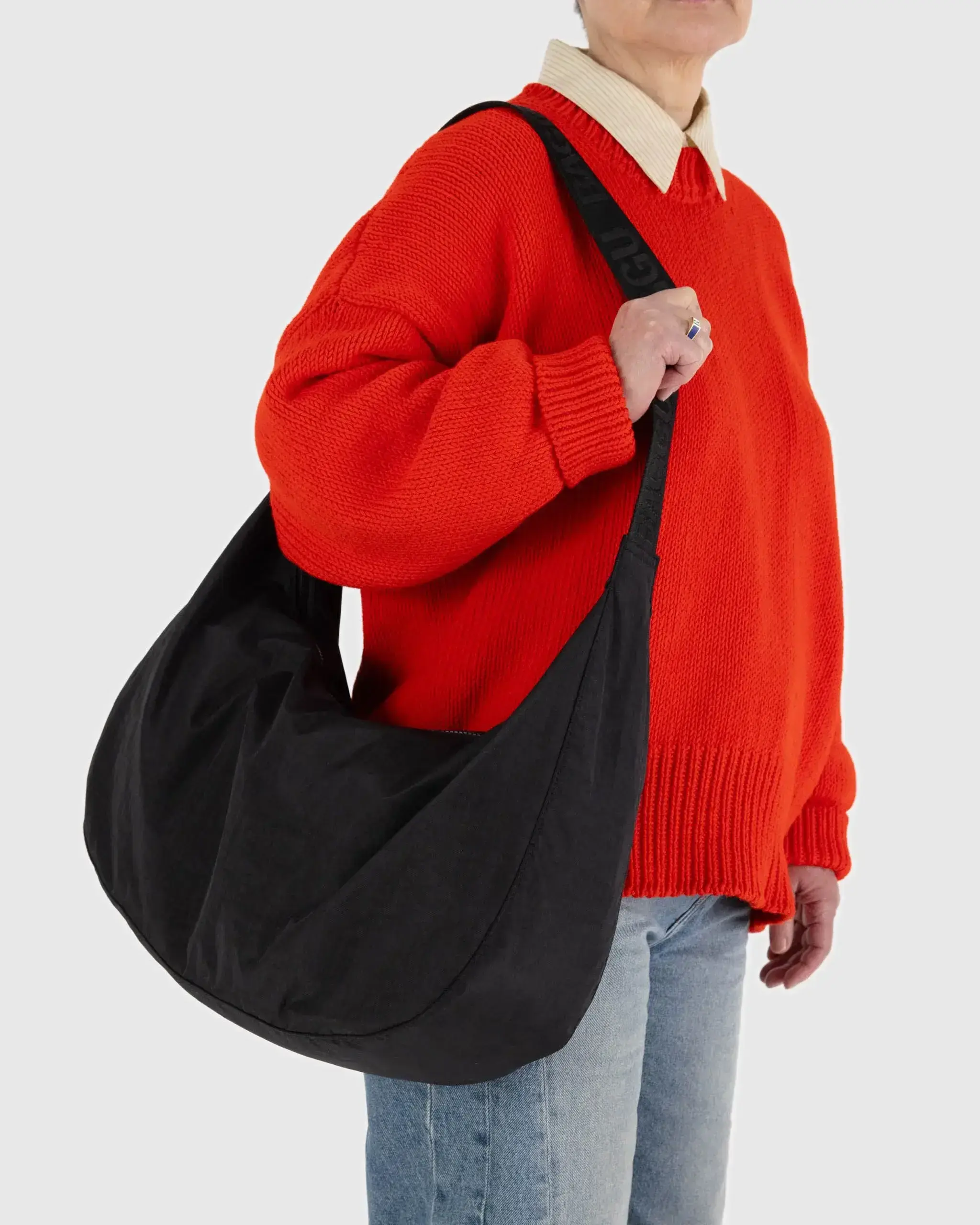 Large Nylon Crescent Bag Black - Image 3