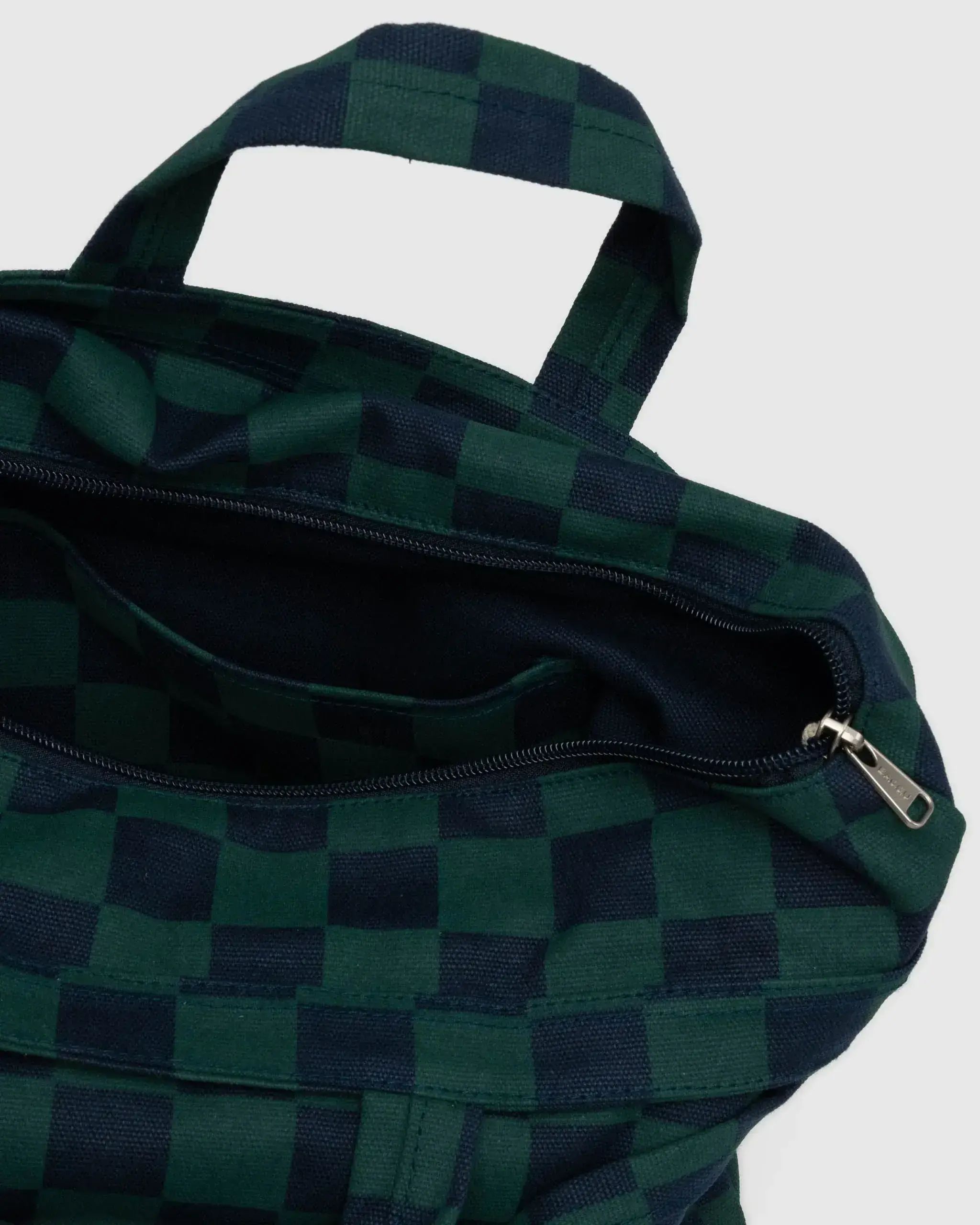 Horizontal Zip Duck Bag Navy Green Check - Image 4