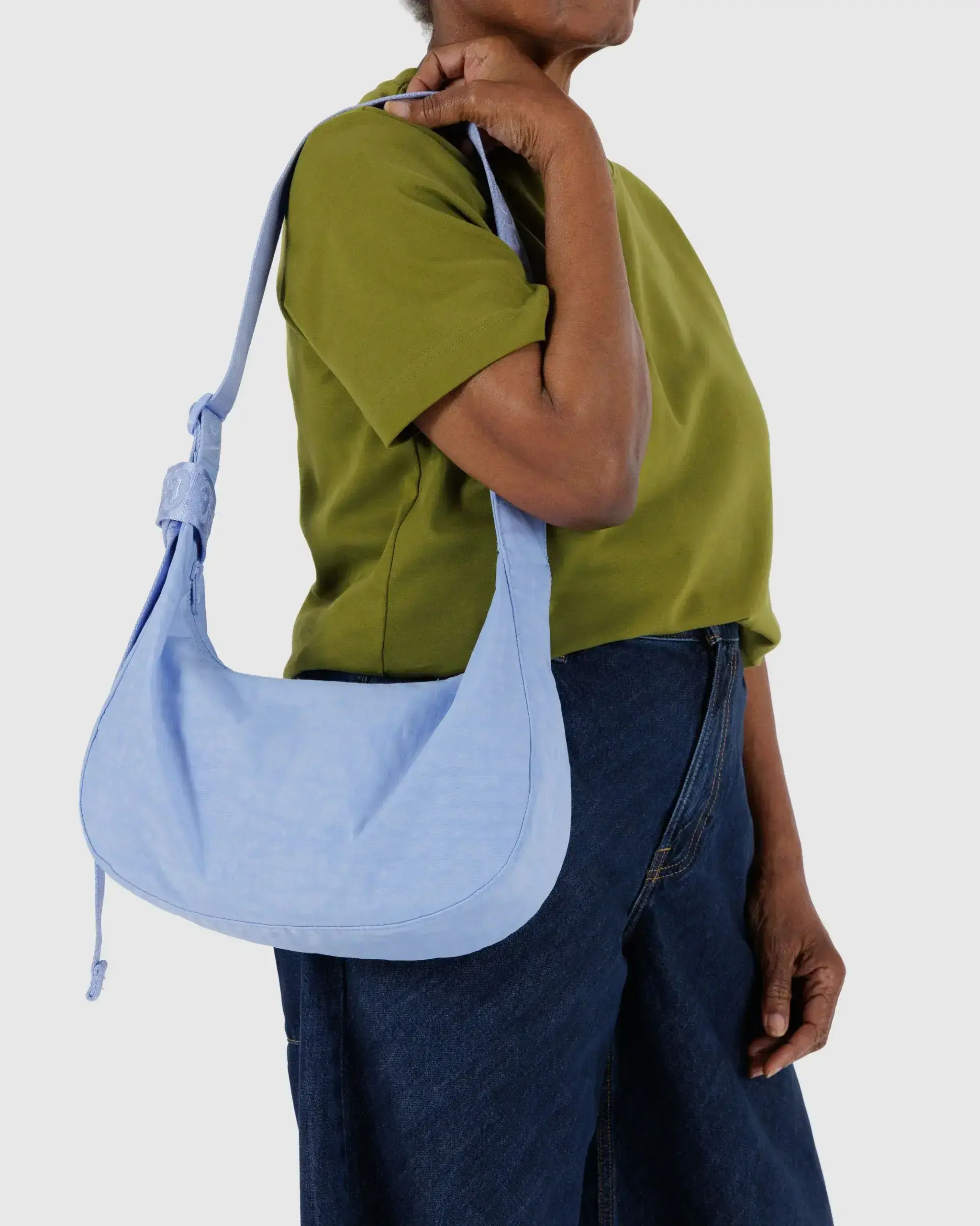 Medium Nylon Crescent Bag French Blue - Image 3